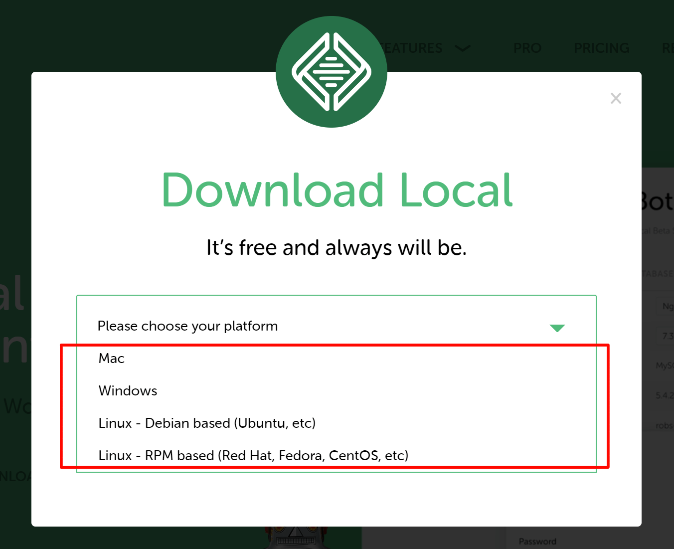 Localダウンロード方法(OS選択)