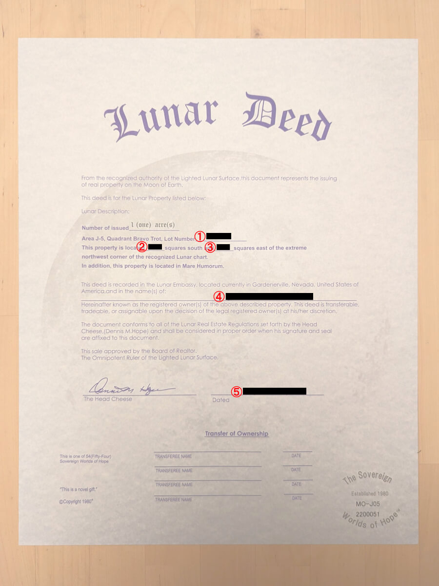 ルナエンバシージャパン 月の土地 権利証